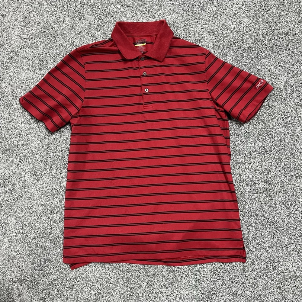 IZOD PerformX Golf Polo Shirt Mens L Red Black Striped Cool FX Performance
